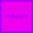 Four identical square with bright magenta backgrounds and purple borders display the text 'haley<3' in blue pixelated font