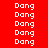 Red background with repeated white 'Dang' text in pixelated font, alternating black horizontal bars