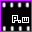 Two side-by-side pixel art frames show a stylized 'P' and 'W' with a small square dot between them, one white on black background, the other purple on black background.