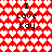 Red background with white heart pattern and repeated text "I Love Kay" in black pixelated font across four positions.