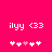 Pixelated text 'ilyy <33' above five heart symbols on a solid pink background, with one central heart in light pink and four white hearts surrounding it.