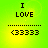 Green background with black text "I LOVE" above dotted line and emoticon <3333 below, displayed in four identical