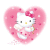 Pink heart-shaped background with Hello Kitty character holding a pink bow, surrounded by small white dots and sparkles.