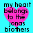 Four identical static images of a cyan background with a pink heart and black text reading 'my heart belongs to the jonas brothers' arranged in a