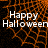 Animated Halloween-themed icon with orange spiderweb background and white 'Happy Halloween' text.