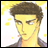 Pixelated anime-style character with brown hair and yellow-toned skin, set against a bright yellow and white background with scattered yellow dots.
