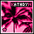 A 48x48 pixel animated buddy icon featuring a pink and black bow with the name KATHRYN in blocky text, displayed across six sequential frames showing subtle motion changes.
