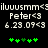 Pixelated text and green plus symbols on black background, with two identical side-by-side layouts showing 'iluuusmm<3', 'Peter<3', '6.23.09<3' in white pixel font.