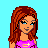 Pixel art contact sheet showing three frames of a female character with red hair, pink top, black shorts, and knee-high boots against light blue background with text elements.