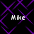 Four instances of the name "Mike" in white pixelated text appear over a black background with purple geometric lines forming repeating diamond shapes.
