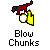 Pixel art of a red horse standing on a yellow hand holding a white ball, with text below reading 'Blow Chunks' in blocky font.