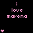 Pixelated pink text "i love marena" on black background with varying numbers of small pink hearts above and below the text.