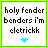 Pixelated text reads 'holy fender benders i'm elettrick' with a small heart below, each frame showing different colored hearts and minor text variations.