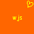 Pixelated yellow heart symbol above two identical pixelated 'wjs' text blocks on solid orange background.