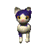Pixelated 3D cat avatar with blue and white fur, orange eyes, shown in four poses against gray background.