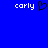 Blue background with white text 'carly' on left and right, black pixelated heart symbol between them.