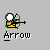 Pixelated character with white head and yellow body holding bow and arrow, shown in multiple poses with arrow changes and text elements.