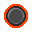 Six circular pixelated icons arranged in two of three, each with orange outer rings and dark gray inner circles on a light gray background