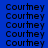 four displays repeated text 'Courtney' in pixelated font against solid backgrounds