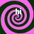Four identical pink and dark green spiral patterns arranged in a , each containing the text 'hi' in white