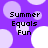 Purple background with light purple circles and white half-circles; black text reads 'Summer Equals Fun' in four identical sections.