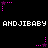 Pixelated text 'ANDJIBABY' repeated twice on black background with pink star-shaped animations.