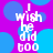 Pixelated text 'I wish he did too' repeated four times on a purple background with blue circles, no animation observed.
