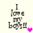 Pixelated text reads "I love my boys!!" with a pink heart symbol, displayed in a of four identical static frames