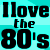 A 2x2 contact sheet of four animated frames showing the text "I love the 80's" in bold black pixelated font against different solid background colors, each frame with a distinct color scheme and slight visual artifacts.