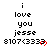 Pixelated text reads 'i love you jesse 8107<3333' with red heart symbols, displayed in a of three and three on a white background