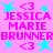 Pixelated pink background with repeated cyan star and heart symbols surrounding stacked text reading JESSICA MARIE BRUNNER in bright pink letters.