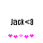 Pixelated text 'Jack<8' above five pink heart icons on white background, with one heart changing color between frames.