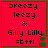 Red background with black text reading 'breezy leezy & Lilly Lilly =bffl' and green plant icons in four , each showing a different frame of the animation