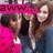A static image of two people in a group photo with pink and blue clothing, featuring overlaid text in pink.