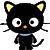 Animated contact sheet of a black cartoon cat with yellow ears and blue collar in various poses across 8 frames on gray background