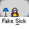 Animated contact sheet of a pixel art buddy icon showing sequential frames with a stick figure character, blue lamp prop, and text bubbles in various states.