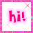 A 48x48 pixel animated contact sheet showing three frames of a pink-themed buddy icon with "hi!" text and sparkles, arranged in a 2x2 grid with one empty gray cell.