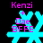 Pixelated cyan snowflake icon with pink text overlays reading 'Kenzi', '+', 'Dae', and 'BFFE' on black background, showing animation changes in pixel density.