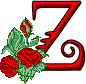 Red stylized Z with floral arrangement of red roses and green leaves on left side, set against light gray background.
