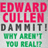 Pixelated text in red, gray, and green reads "EDWARD CULLEN DAMNIT! BUT AREN'T YOU REAL?" on a light background.