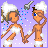 Animated contact sheet of a pixel art shower scene with two cartoon characters and text overlay, showing frame-by-frame motion differences in water droplets and character poses.