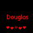 Red pixelated text 'Douglas' above a of red and dark-red heart symbols on black background
