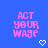 Blue background with repeated pink pixelated text "ACT YOUR WAGE" and white heart symbols in a