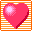 A 5-frame animated contact sheet showing a pink heart icon with varying sizes and positions against an orange-and-white striped background, displayed on a gray transparency layer.