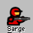 Pixelated red character with yellow face holding gray gun, multiple speech bubbles display text above the figure against gray background.