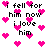 Pixelated text and pink heart symbols arranged in a on a white background, with repeated phrases and heart placements