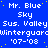 Blue background with repeated white text 'Mr. Blue Sky', 'Sus. Valley', 'Winterguard', and '07-08' in pixelated font, arranged in a pattern