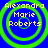 Four identical circular icons with green concentric rings on blue background, each containing yellow text "Alexandra Marie Roberts" in pixelated font.