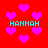 Red background with scattered pink hearts and cyan text reading HANNAH in four locations.
