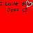Red background displays "I Love You Jeff <3" text with a white heart symbol replacing the 'o' in 'You'.